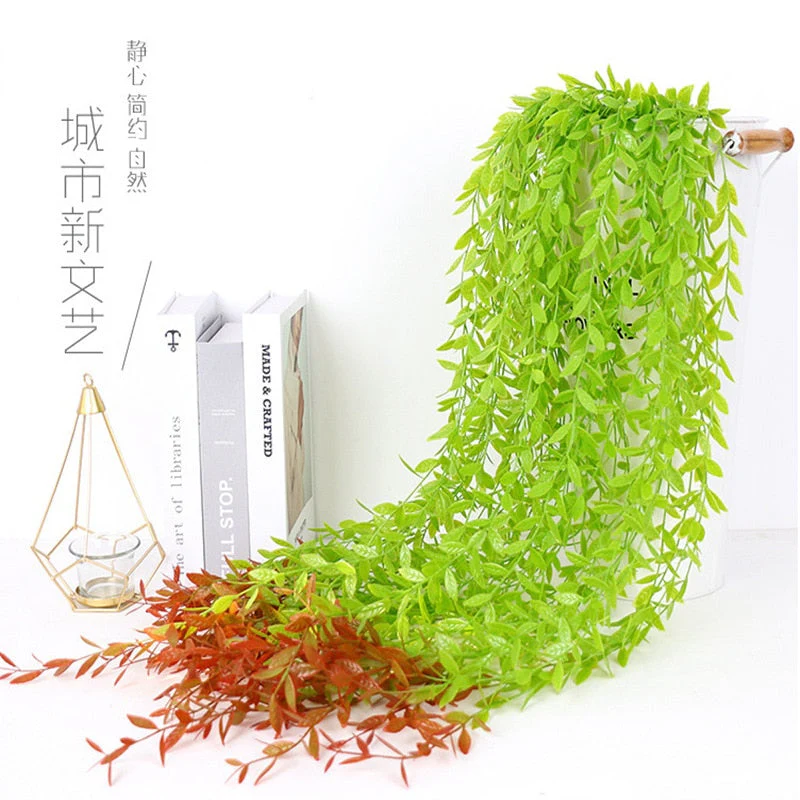 HULIANFU Simulation plant willow leaf rattan wedding ceiling wall hanging plastic green leaf rattan hanging green plant - Deanwangkt