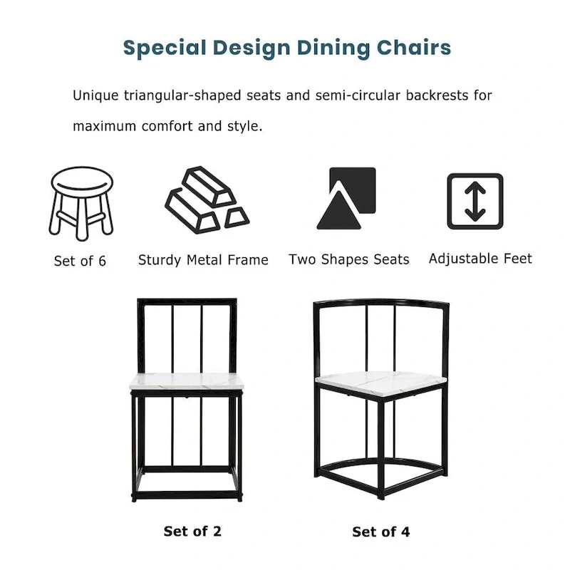 Modern 7-Piece Dining Table Set with Faux Marble Compact