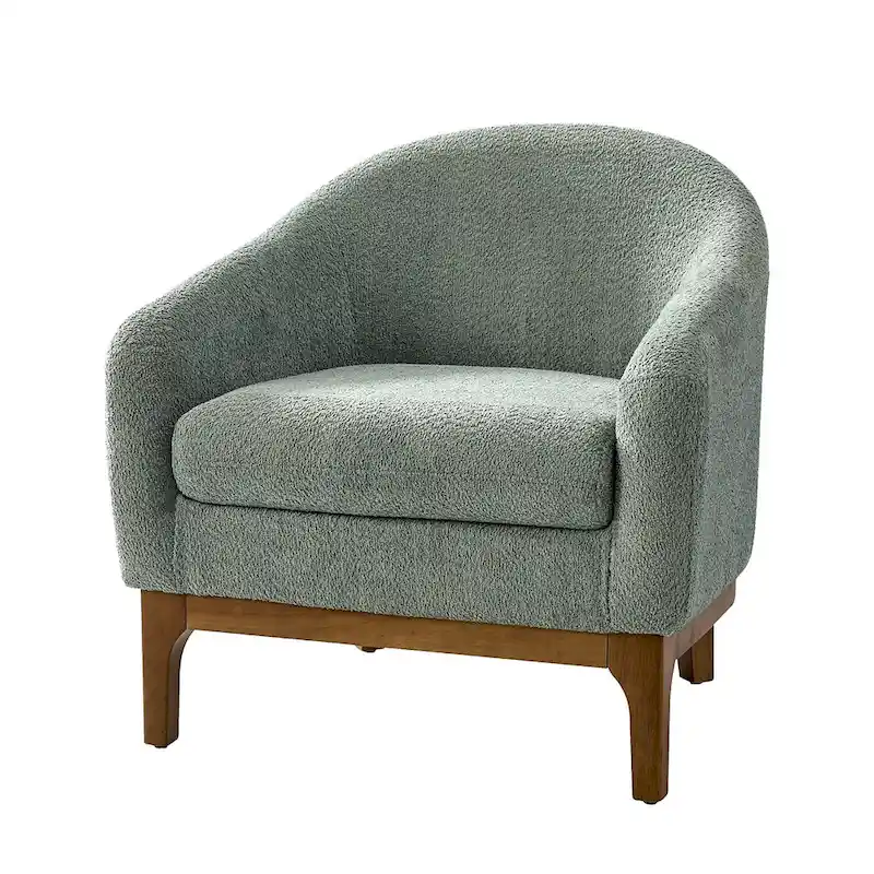 Augus Modern Boucle Accent Barrel Chair with Solid Wood Legs by HULALA HOME