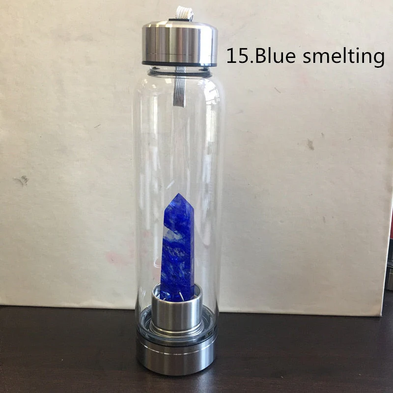 HULIANFU water bottle Drop Shipping Natural Crystal Point Healing Obelisk Wand Elixir Quartz Crystal Water Bottle To wand heals energy st - Deanwangkt