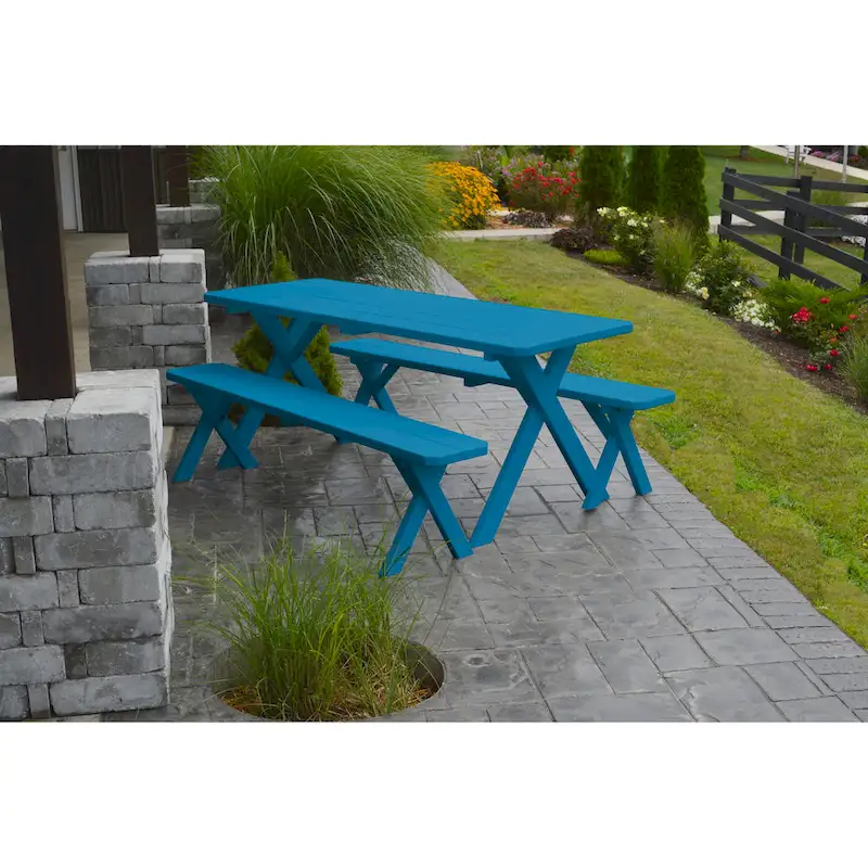 Pine 5' Cross-Leg Picnic Table with 2 Benches