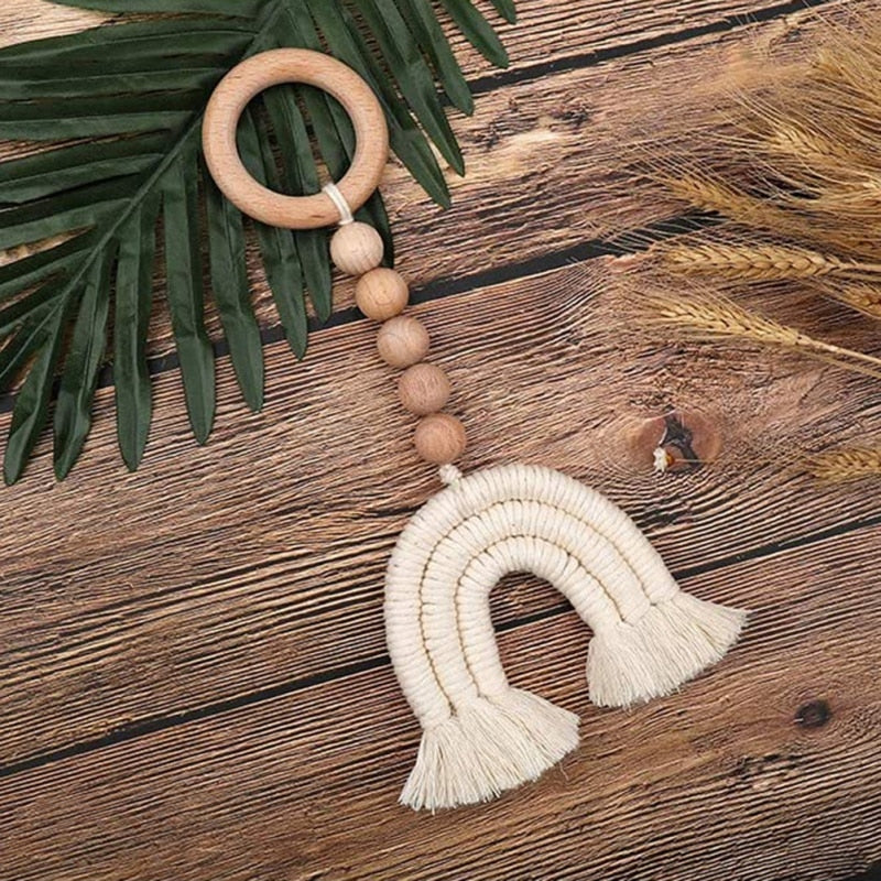 HULIANFU Macrame Rainbow Wall Hanging Decoration Boho Home Decor Party Supplies Baby Shower Dorm Kid Room Bead Tassels Ornaments - Deanwangkt