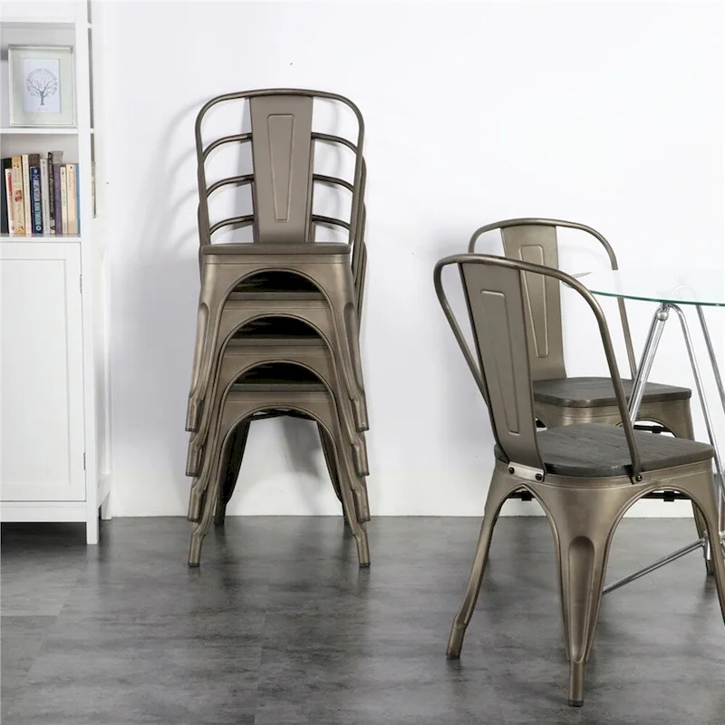 Yaheetech Set of 4 Metal Dining Chair with Wooden Stackable Chairs