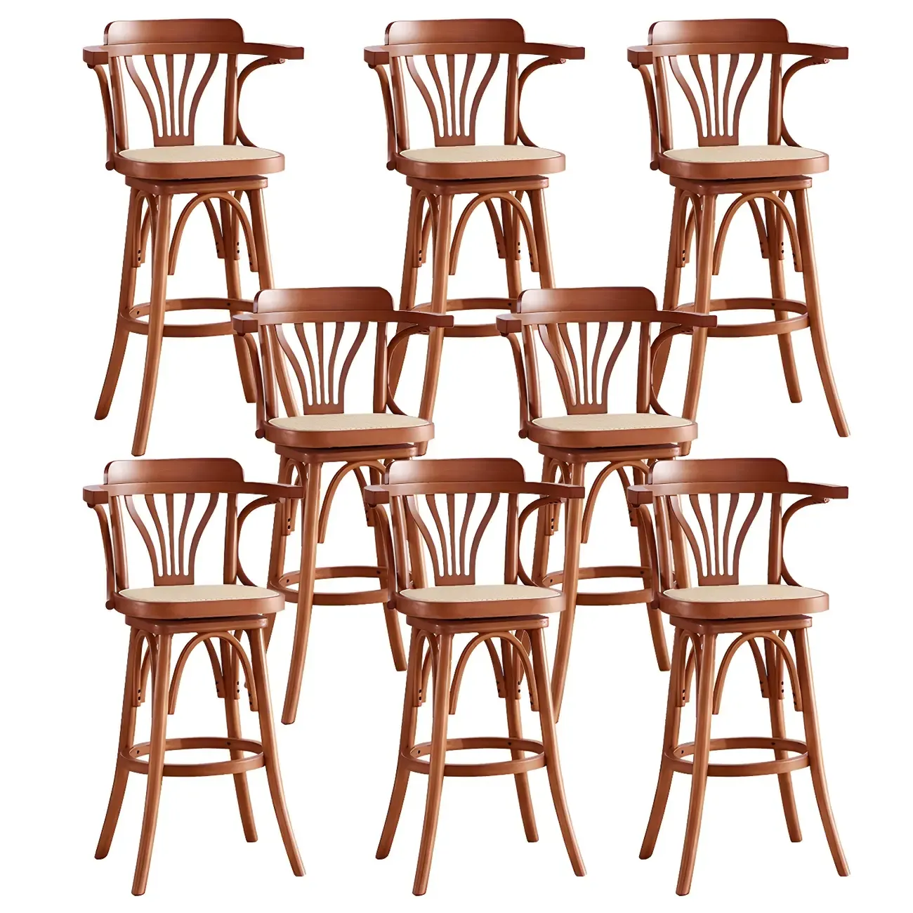 Timeless Square Rattan Wood Low Back Bar Stool in Brown/ Black