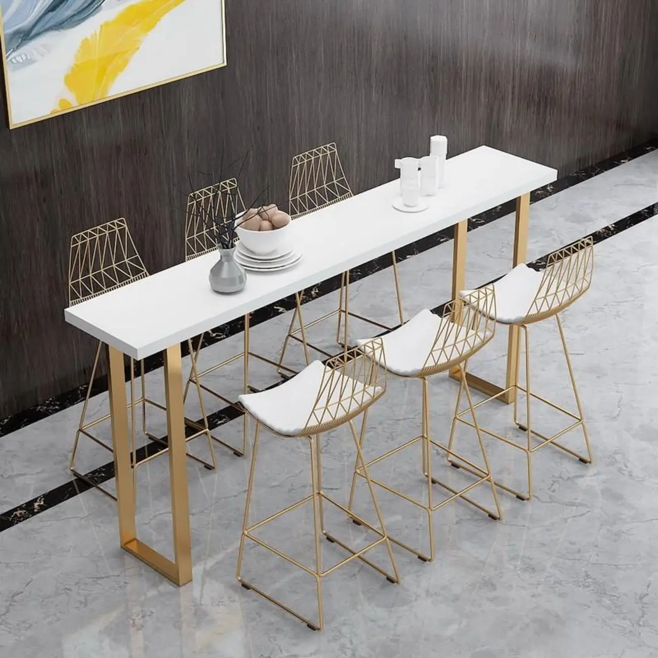Lavish White Wood Gold Metal Sled Bar Tables