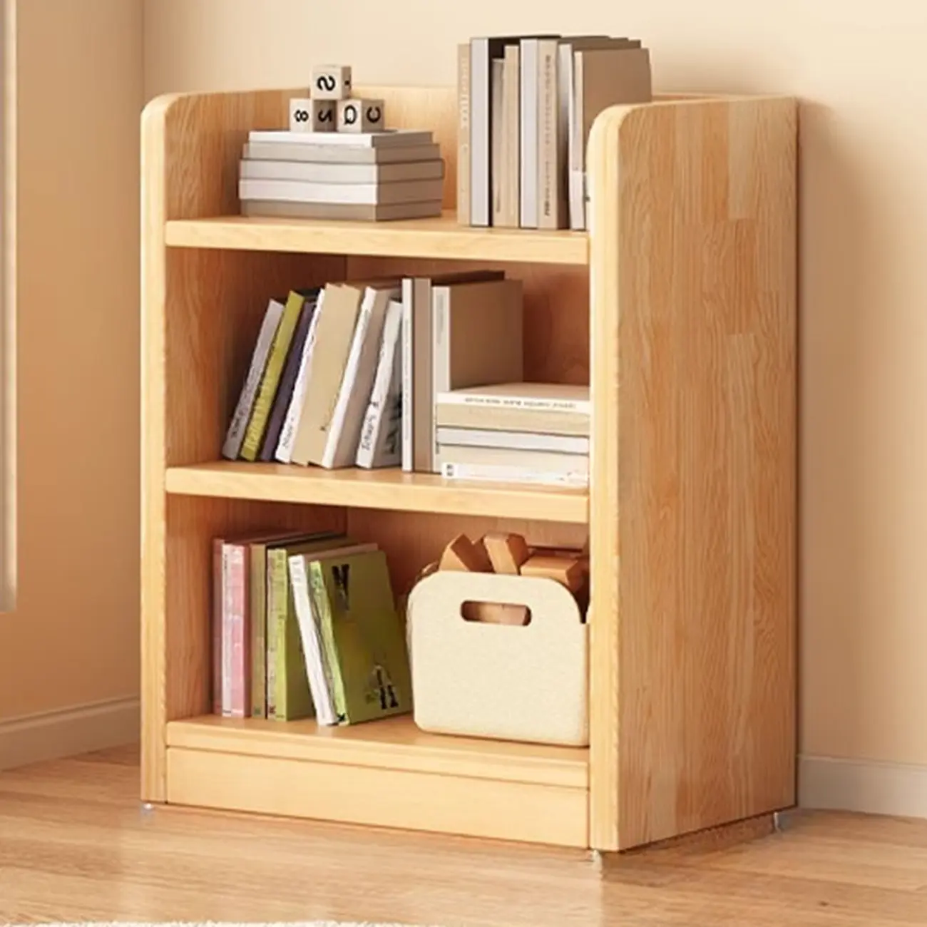 Narrow Vertical Modern Wooden Bookcase in Natural Finish
