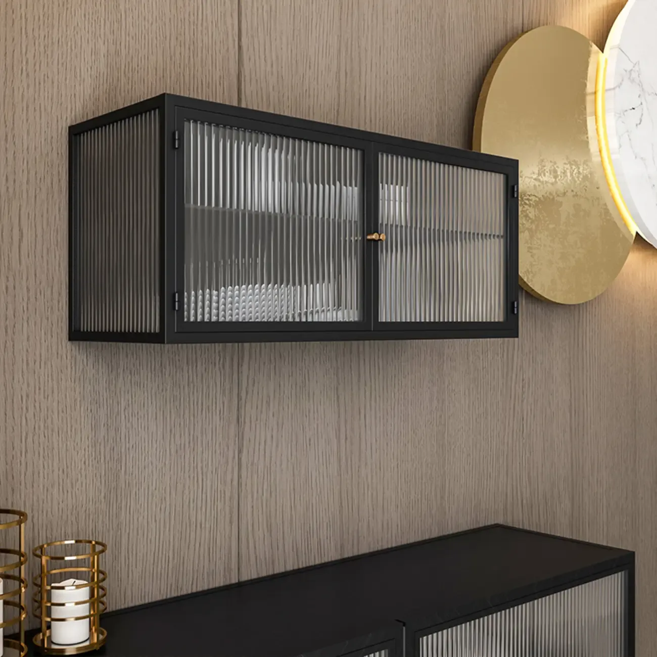 Black Metal Wall-Mounted Kitchen China Cabinet