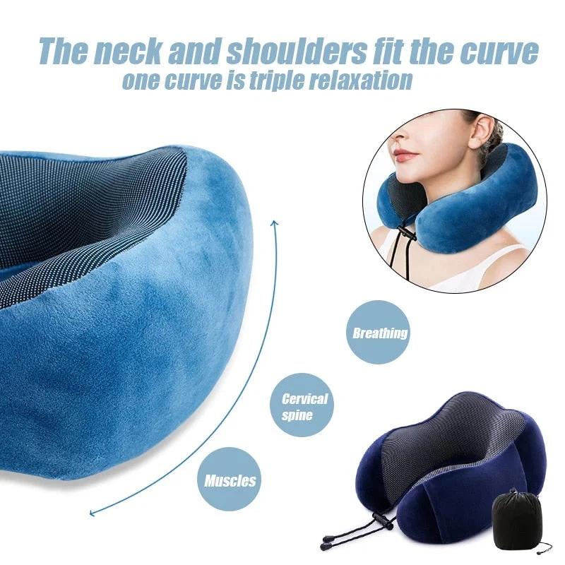 HULIANFU U Shaped Memory Foam Neck Pillows Soft Slow Rebound Space Travel Pillow Massage Neck Cervical Healthcare Bedding Drop Shipping - Deanwangkt