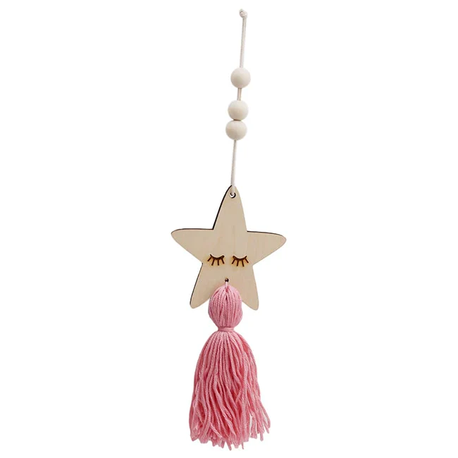 HULIANFU Nordic Style Wall Hanging Ornament For Photography Props Cute Star Shape Wooden Beads Tassel Pendant Baby Room Decoration - Deanwangkt