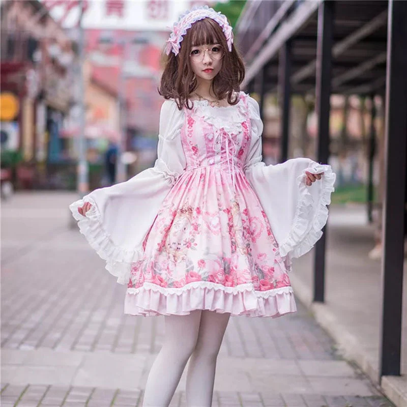 Ladies Sweet Lolita Lace Blouse Neverland Chiffon Loose Layered Crop Tops Victoria Costume Long Bell Sleeves For Women Oversize - Deanwangkt