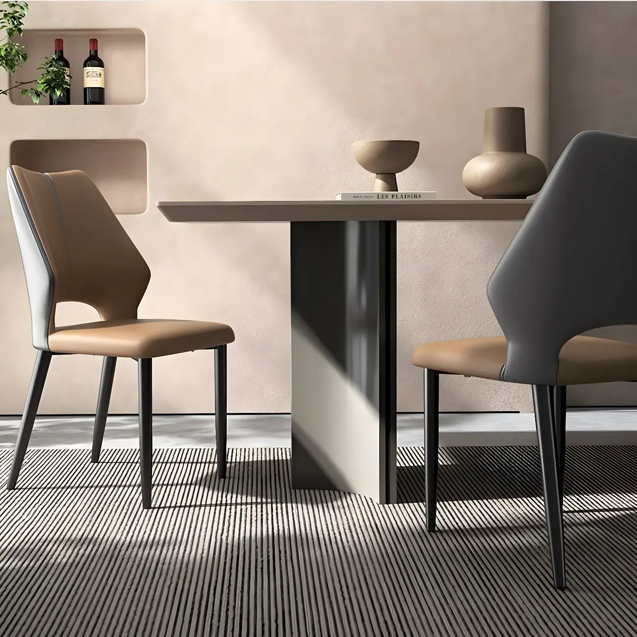 Curved Back Faux Leather Brown Side Dining Chair