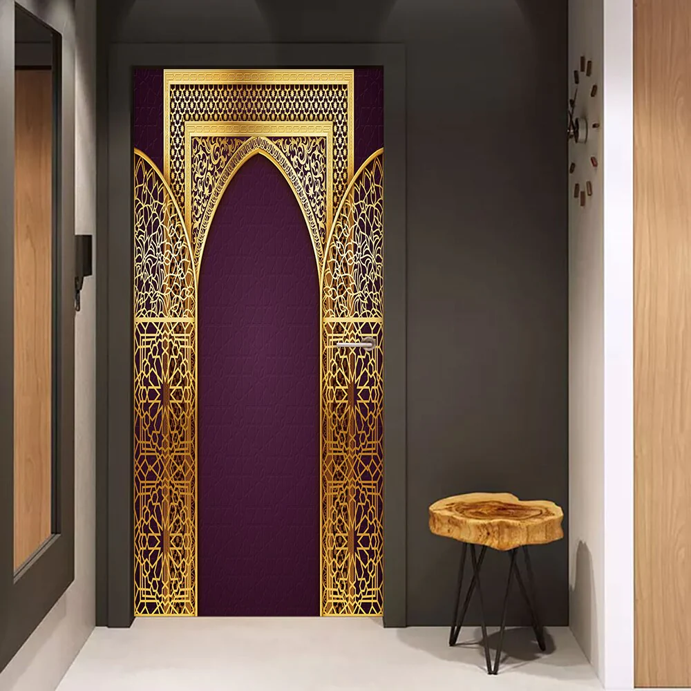 HULIANFU 2026  Simulation Of Gilt Leaves DIY Door Stickers Home Decoration Wall Sticker Kitchen Art Mural Peel & Stick Waterpoof PVC Wallpaper - Deanwangkt