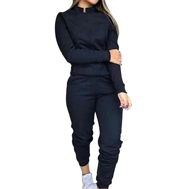 Hulianfu 2 Piece Set Spring Autumn Women Tracksuit Zipper Sweatshirt+Pants Sportwear Casual Women's Sports Suit Hoodies Set Female - Deanwangkt