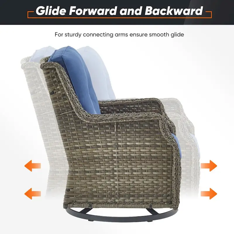 4 Piece Patio Chairs with Ottoman, Swivel Rocking Chairs - Grey