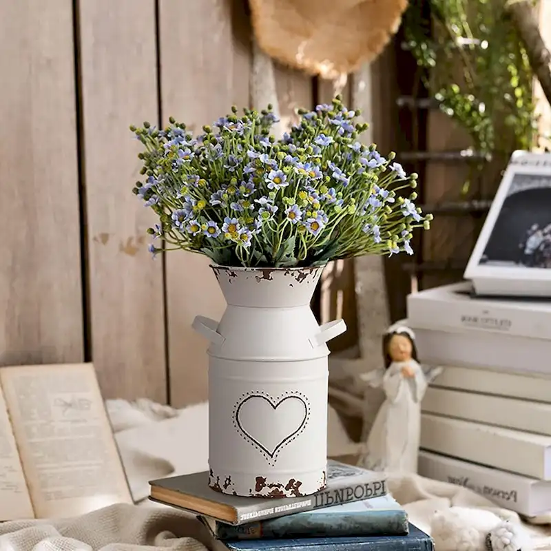 Shabby Chic Vase White Milk Metal Jug French Rustic Bucket