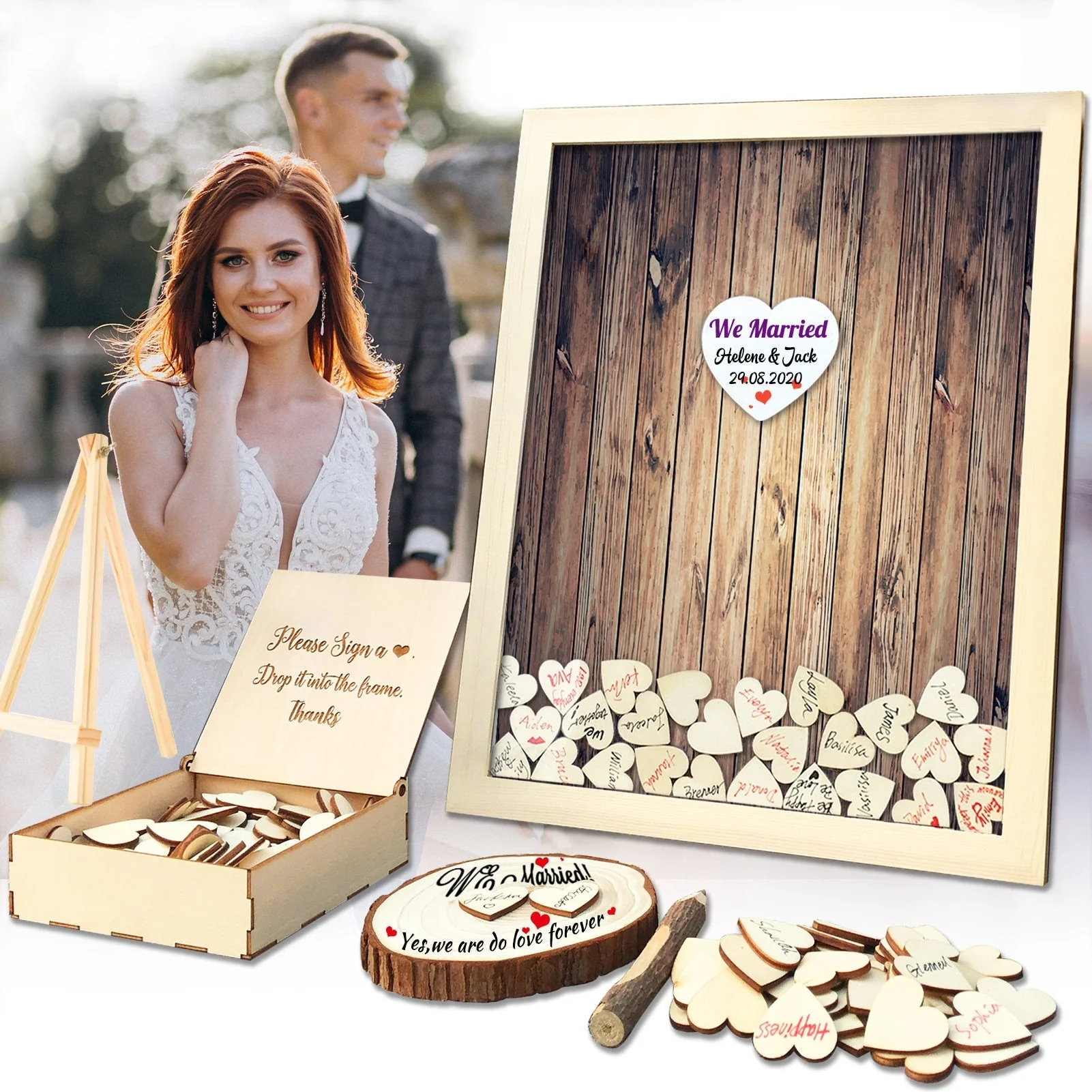HULIANFU Wedding Guest Book Personalized Wedding Decoration Rustic Sweet Wedding Guestbook 120pcs Small Wood Hearts - Deanwangkt
