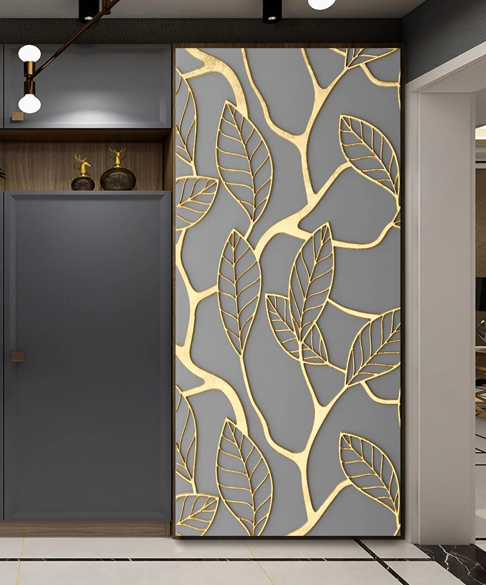 HULIANFU 2026  Simulation Of Gilt Leaves DIY Door Stickers Home Decoration Wall Sticker Kitchen Art Mural Peel & Stick Waterpoof PVC Wallpaper - Deanwangkt