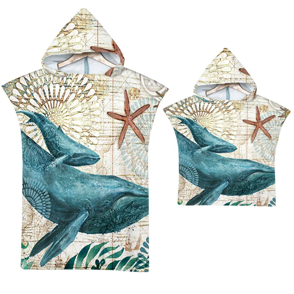 HULIANFU Sea Animals Hooded Beach Towel for Adult Kids Super Soft Childrens Beach Bath Towel Outdoor Poncho Bathrobe Towels - Deanwangkt