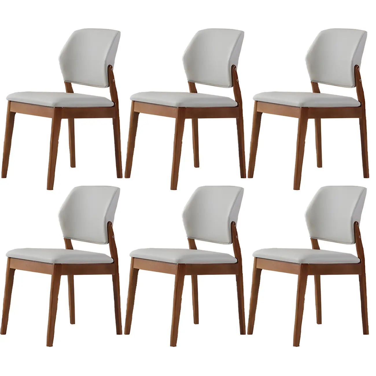 Modern Wood Faux Leather Beige Low Back Dining Chair