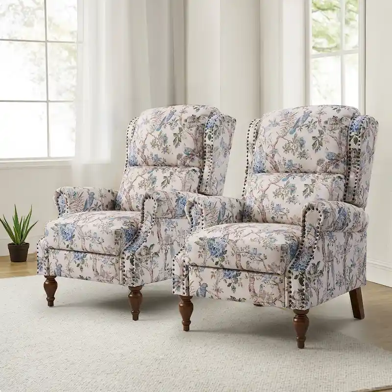 Terri Classic Cutaway Arms with Nailheads Manual Recliner for Living Room Set of 2 by
