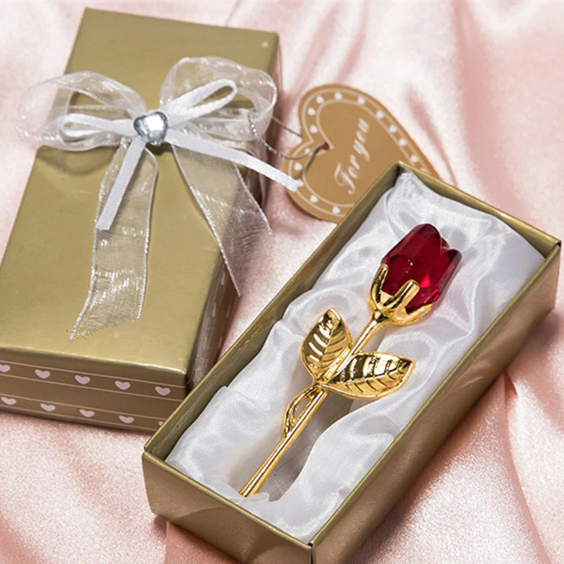 HULIANFU Valentines Day Gift Crystal Glass Rose Artificial Flower Silver Gold Rod Rose Flower for Girlfriend Wedding Gifts for Guest - Deanwangkt