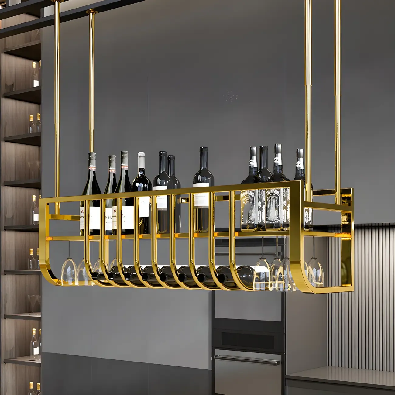 Wall-Mounted Metal Wine Rack Glam Gold Stylish