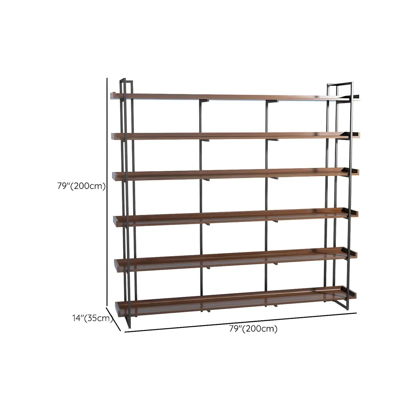 5-Shelf Industrial Metal Wood Brown Display Bookcase