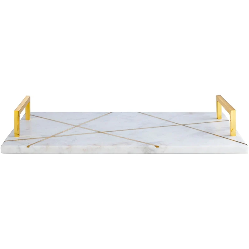 Lena Marble & Metal Inlay Rectangular Accent Tray - 18  x 9  x 2.1