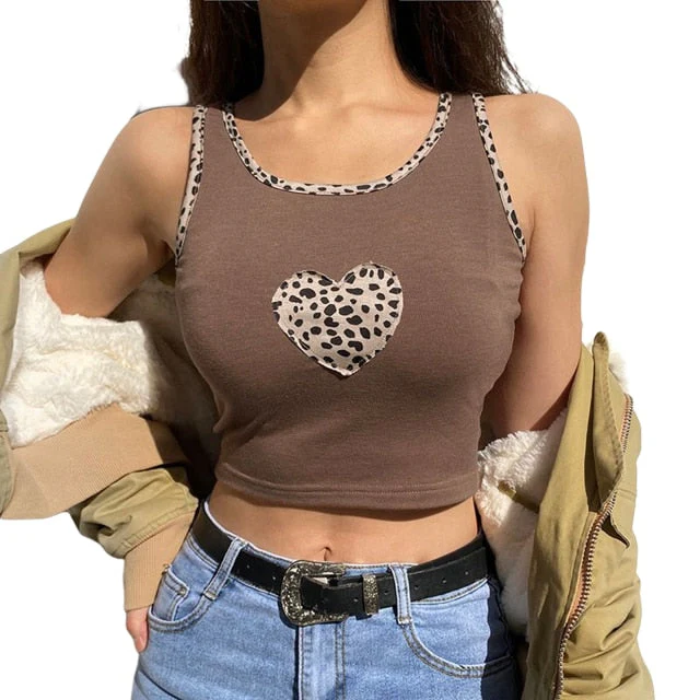 Fashion Punk Style Patchwork Tank Tops Aesthetic Letter And Graphic Print Women Crop Top Color Blocking Sleeveless Streetwear - Deanwangkt