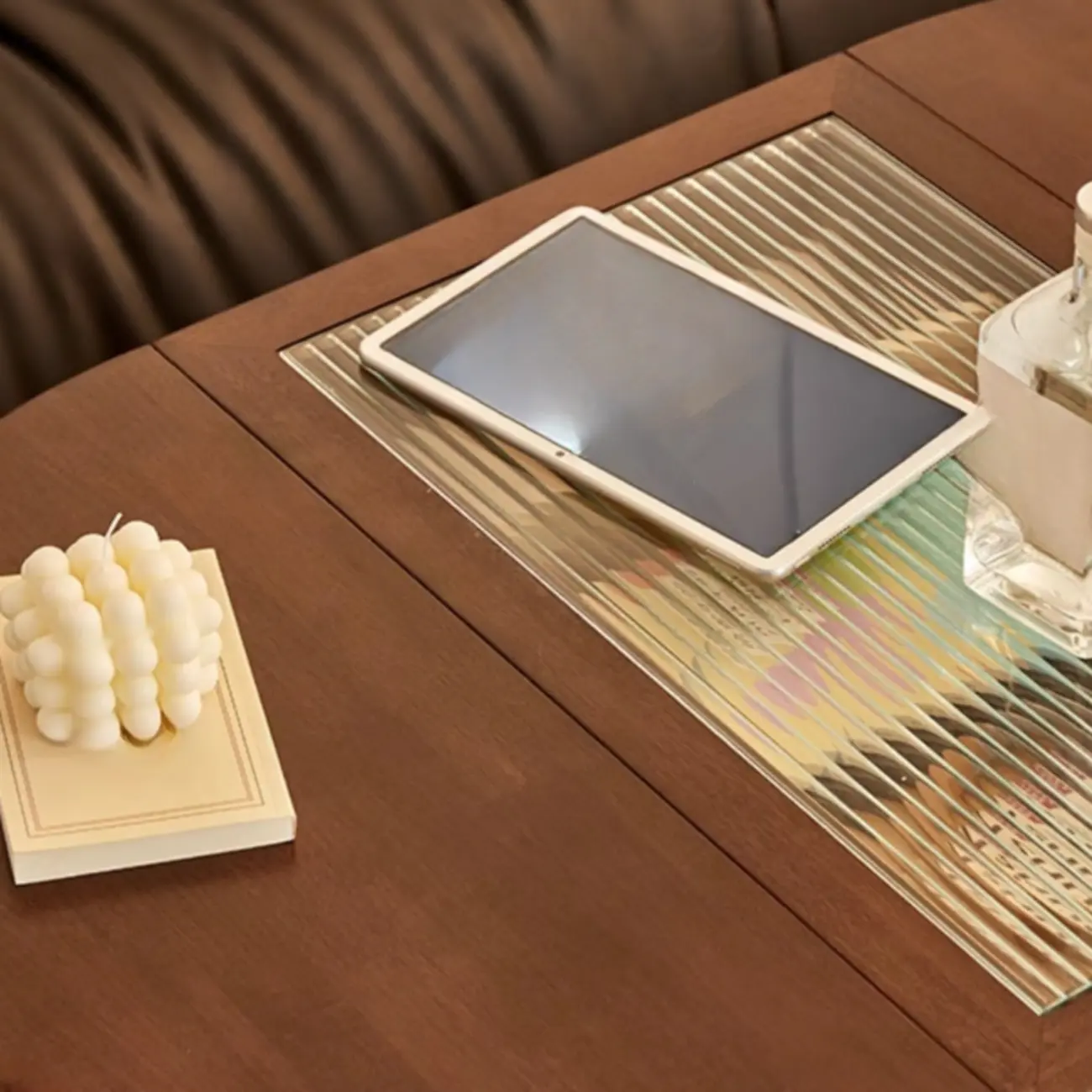 Small Foldable Mobile Wood Glass Oval Side Table with Drawer