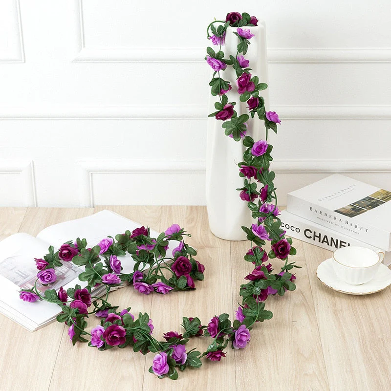 HULIANFU 2026  250CM Rose Artificial Flowers Christmas Garland For Wedding Home Room Decoration Spring Autumn Garden Arch DIY Fake Plant Vine - Deanwangkt