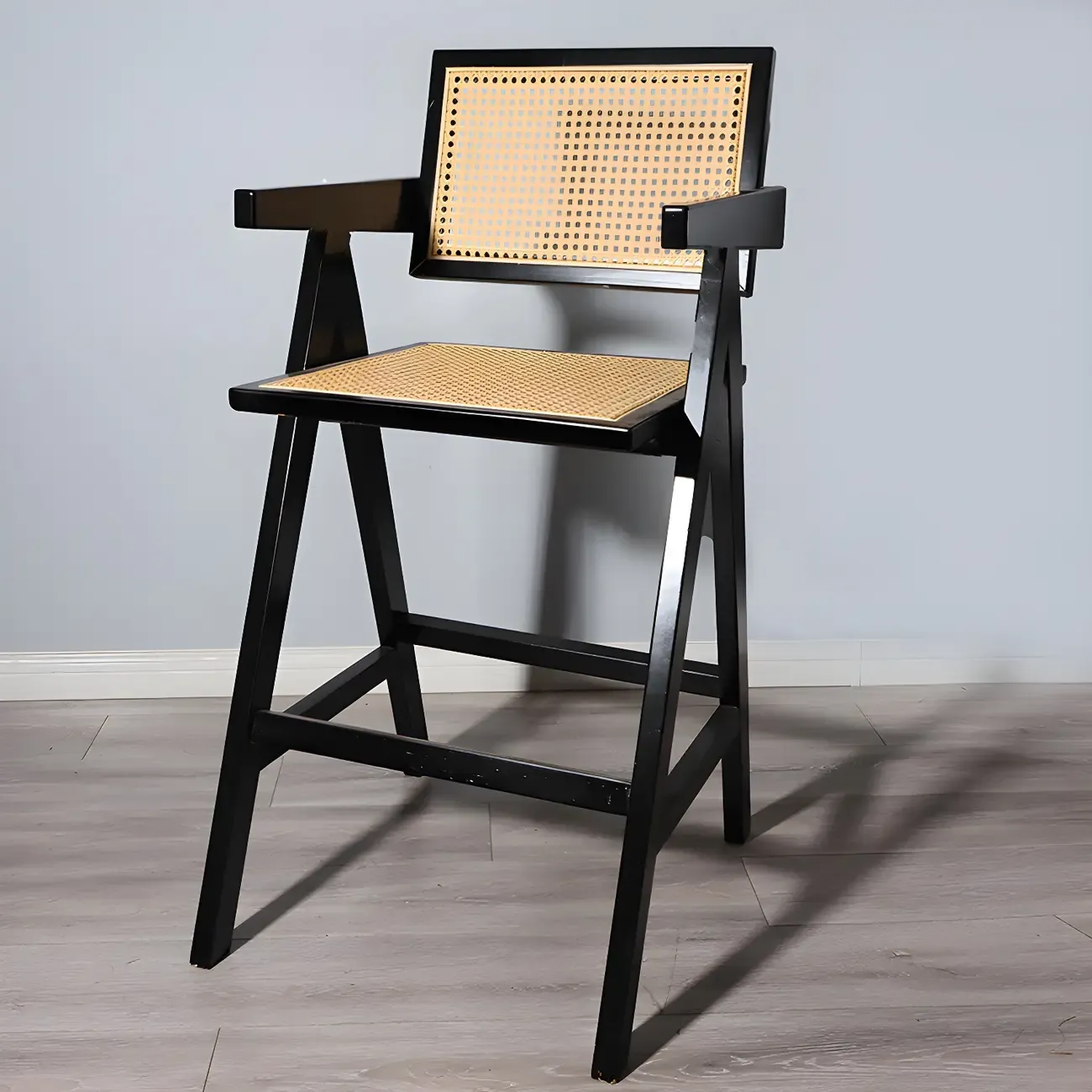 Mid-Century Rattan Square Stackable Counter Height Stools