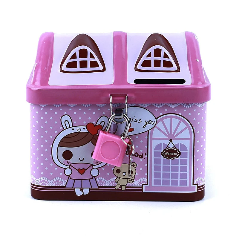 HULIANFU Small House Cute Piggy Bank Money Box Tinplate Saving Bank Best Gift For Children Money Saving Banks Gift - Deanwangkt