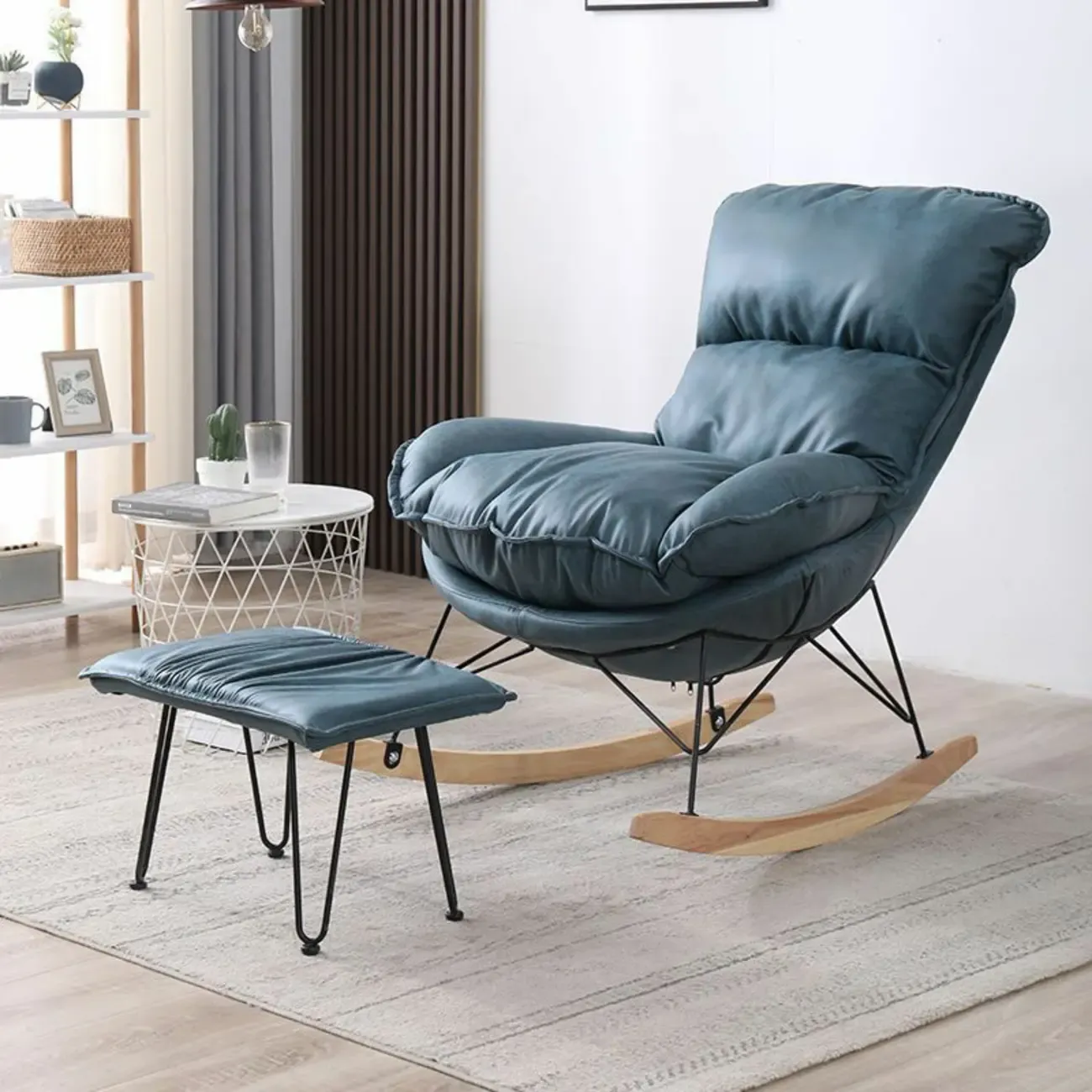 Cotton Upholstered Rocking Chair with Removable Cushions