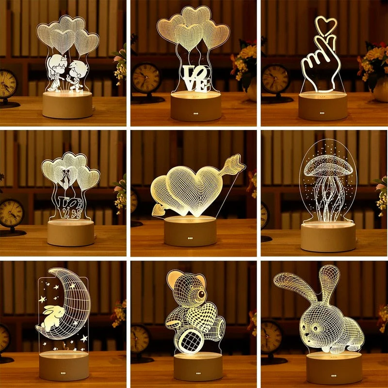HULIANFU Romantic Love 3D Acrylic Led Lamp for Home Children Night Light Table Lamp Birthday Party Decor Valentine Day Bedside Lamp - Deanwangkt