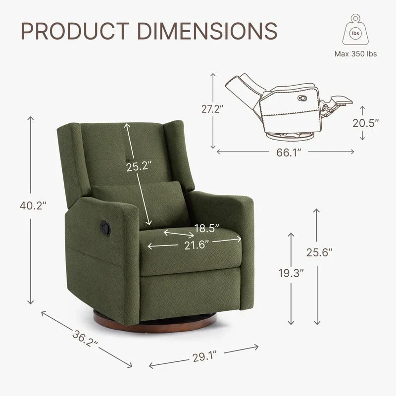 Lincoln Manual Swivel Glider Recliner with Lumbar Pillow