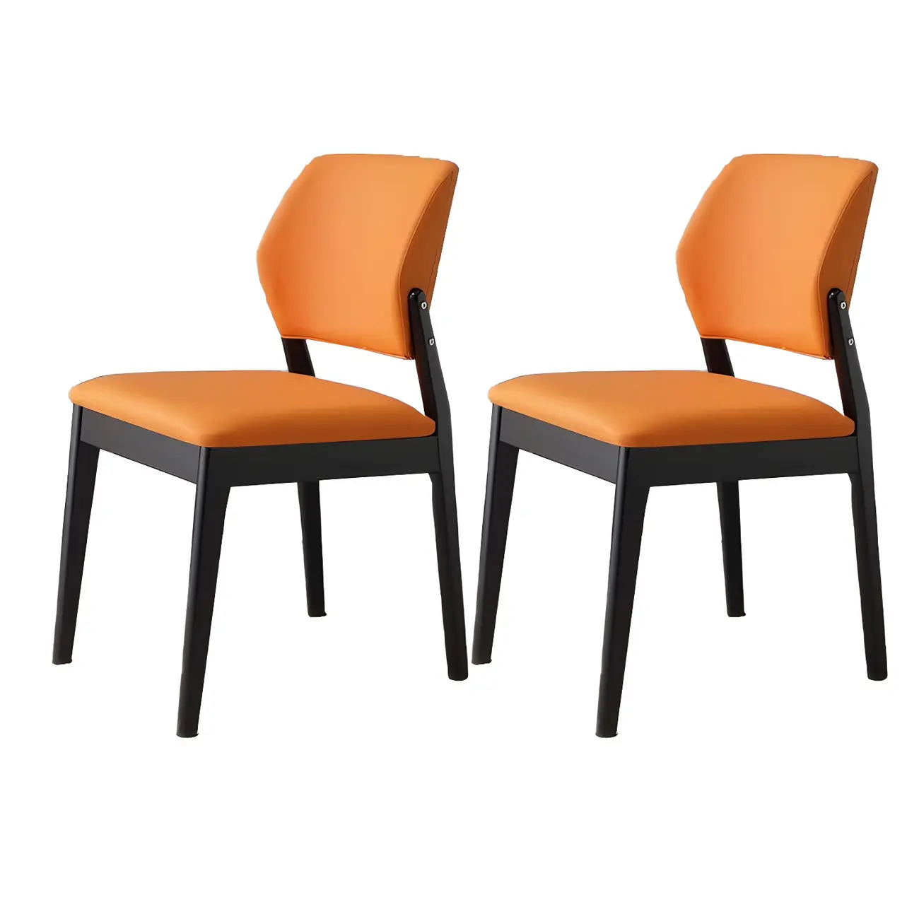 Modern Wood Faux Leather Beige Low Back Dining Chair