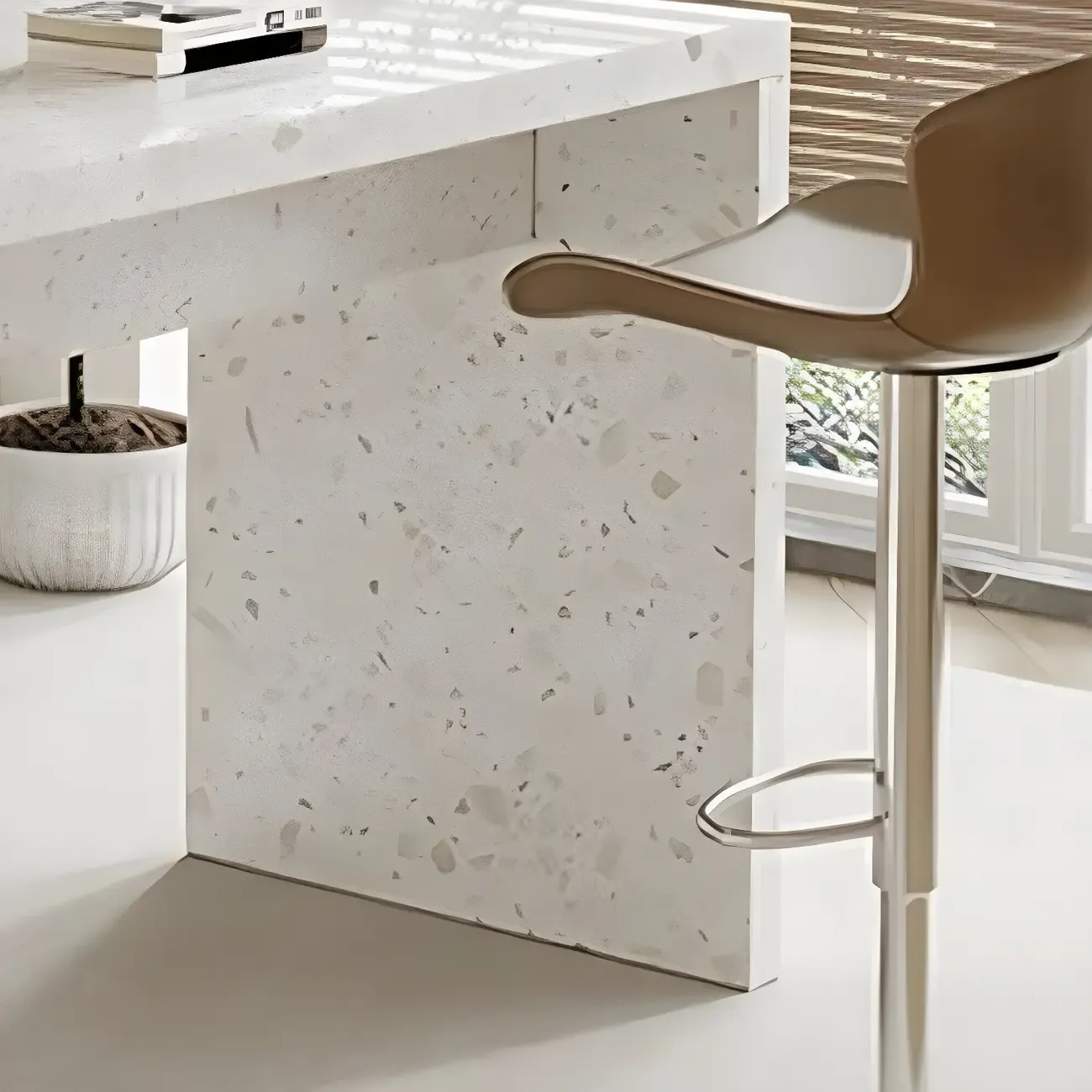 Modern White Stone Double Pedestal Bar Tables