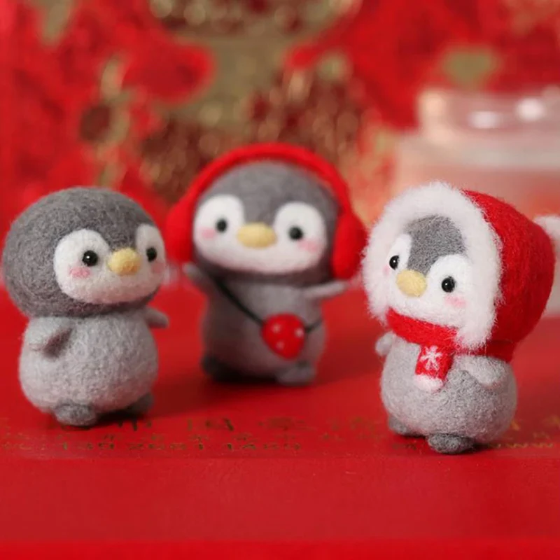 HULIANFU Non-Finished Felt Kit Cute Animal Collection Panda Squirrel Cat Penguin Doll Wool Felt Poked Kitting DIY Felting Materials - Deanwangkt