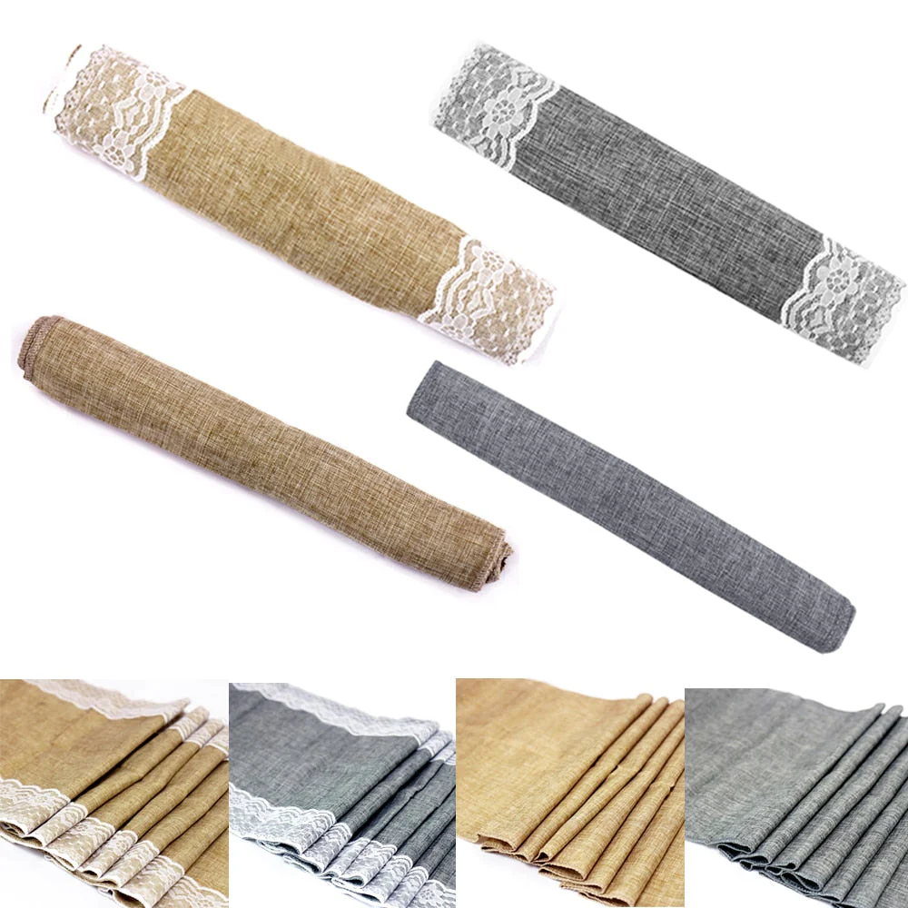 HULIANFU Rustic Burlap Lace Table Runner Natural Imitated Linen Tea Table Cover Table Runners for Wedding  Decor Christmas Birthday Party - Deanwangkt