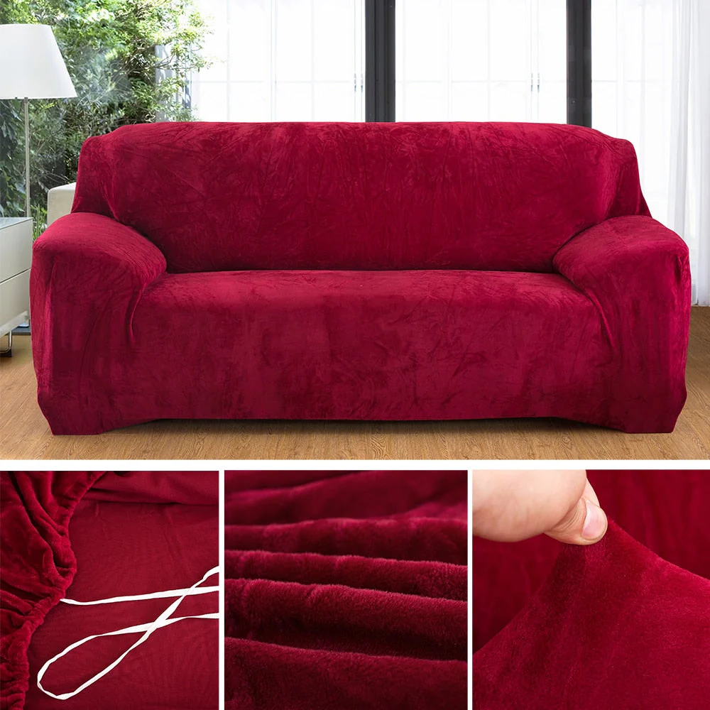 HULIANFU Plush Thick Sofa Cover for Living Room Adjustable Elastic Corner Couch Covers Sectional Slipcover Decor Sofa Chaise Cover Lounge - Deanwangkt