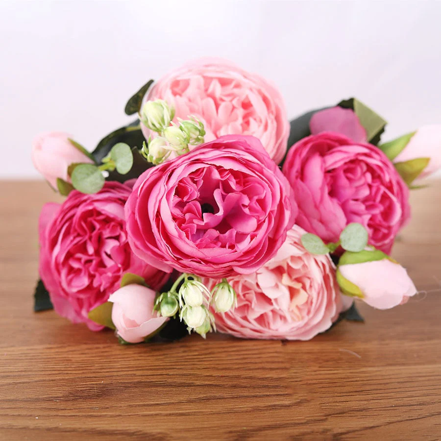 HULIANFU 2026  30cm Rose Pink Silk Bouquet Peony Artificial Flowers 5 Big Heads 4 Small Bud Bride Wedding Home Decoration Fake Flowers Faux - Deanwangkt