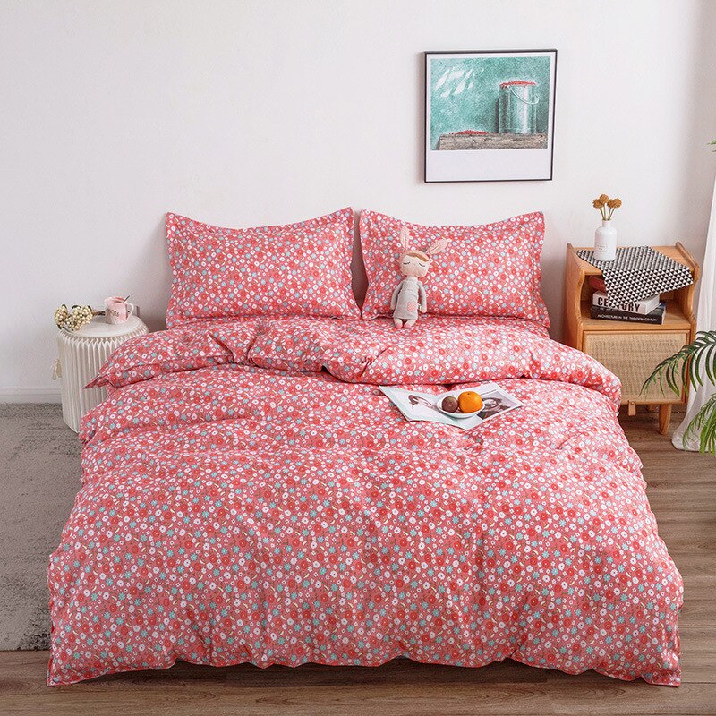 HULIANFU Nordic Style Pink Heart Bedding Set Cover Cute Bed Linens Duvet Cover Sheets and Pillowcases Queen King Size Home Textile Sets - Deanwangkt