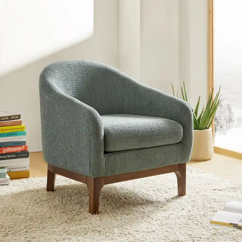 Augus Modern Boucle Accent Barrel Chair with Solid Wood Legs by HULALA HOME