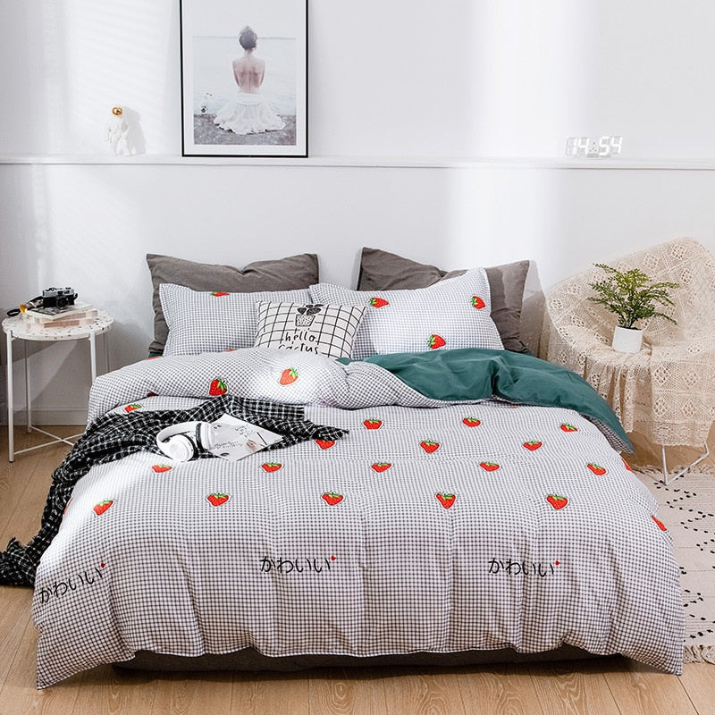 HULIANFU Nordic Style Pink Heart Bedding Set Cover Cute Bed Linens Duvet Cover Sheets and Pillowcases Queen King Size Home Textile Sets - Deanwangkt