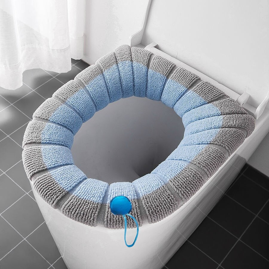 HULIANFU Winter Warm Toilet Seat Cover Closestool Mat 1Pcs Washable Bathroom Accessories Knitting Pure Color Soft O-shape Pad Bidet Cover - Deanwangkt
