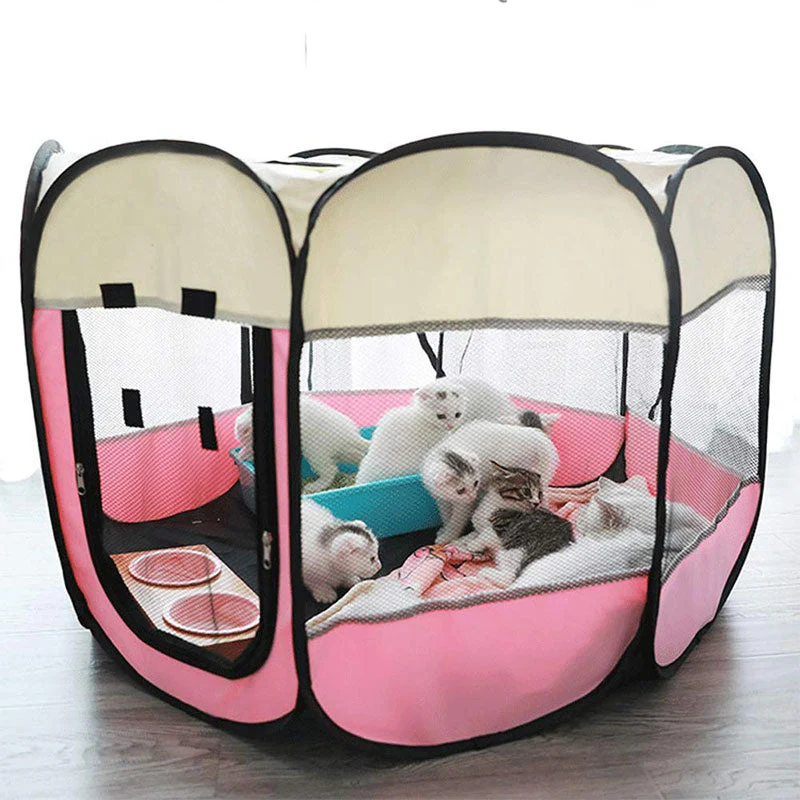 HULIANFU Portable Folding Pet Carrier Tent  Playpen Breathable Easy Operation Octagon Fence Outdoor Removable Puppy Kennel Bed For Cats - Deanwangkt