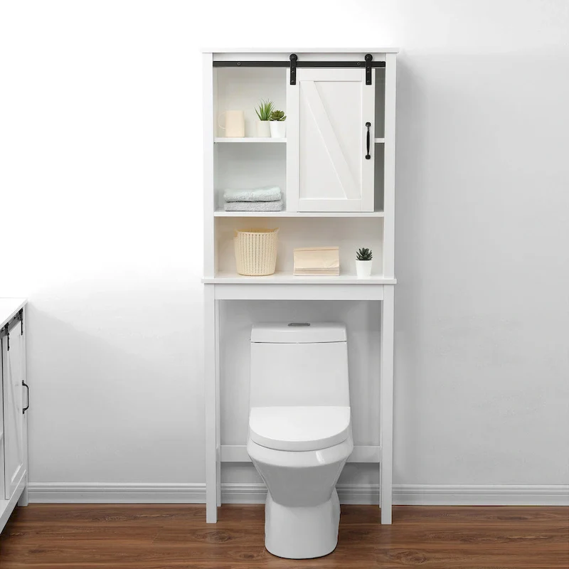 Farmhouse White MDF Wood Over-the-Toilet Space Saver Bathroom Cabinet