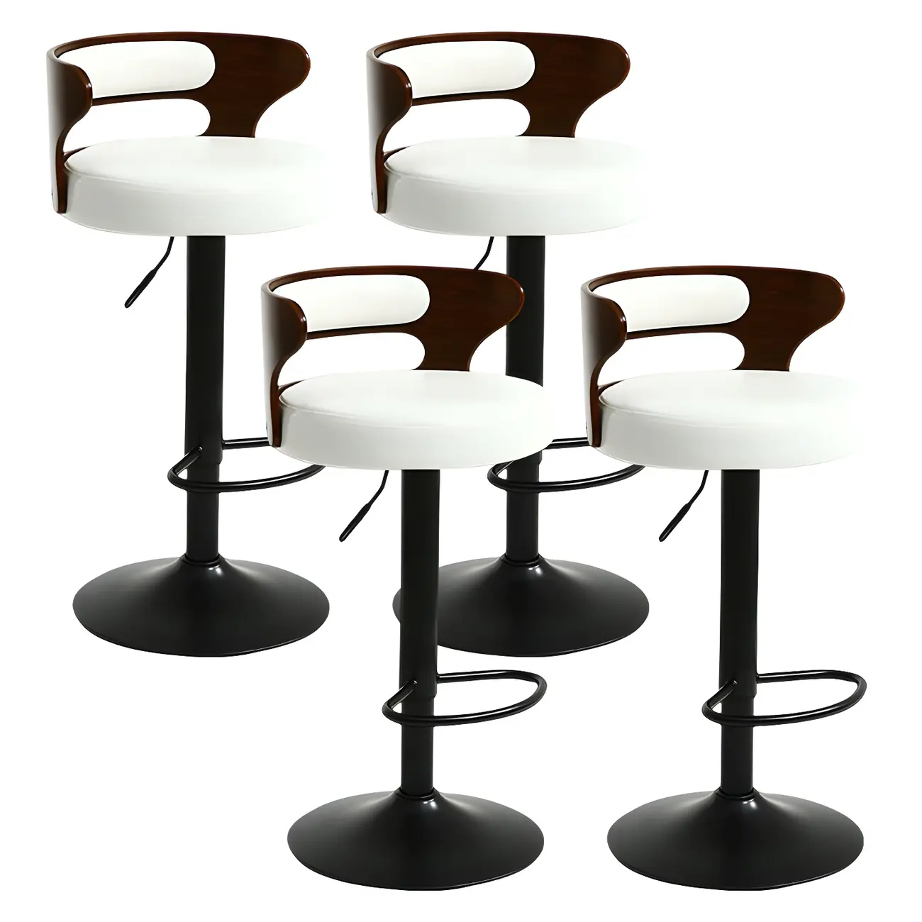 Adjustable Round Leather Swivel Bar Stools with Back