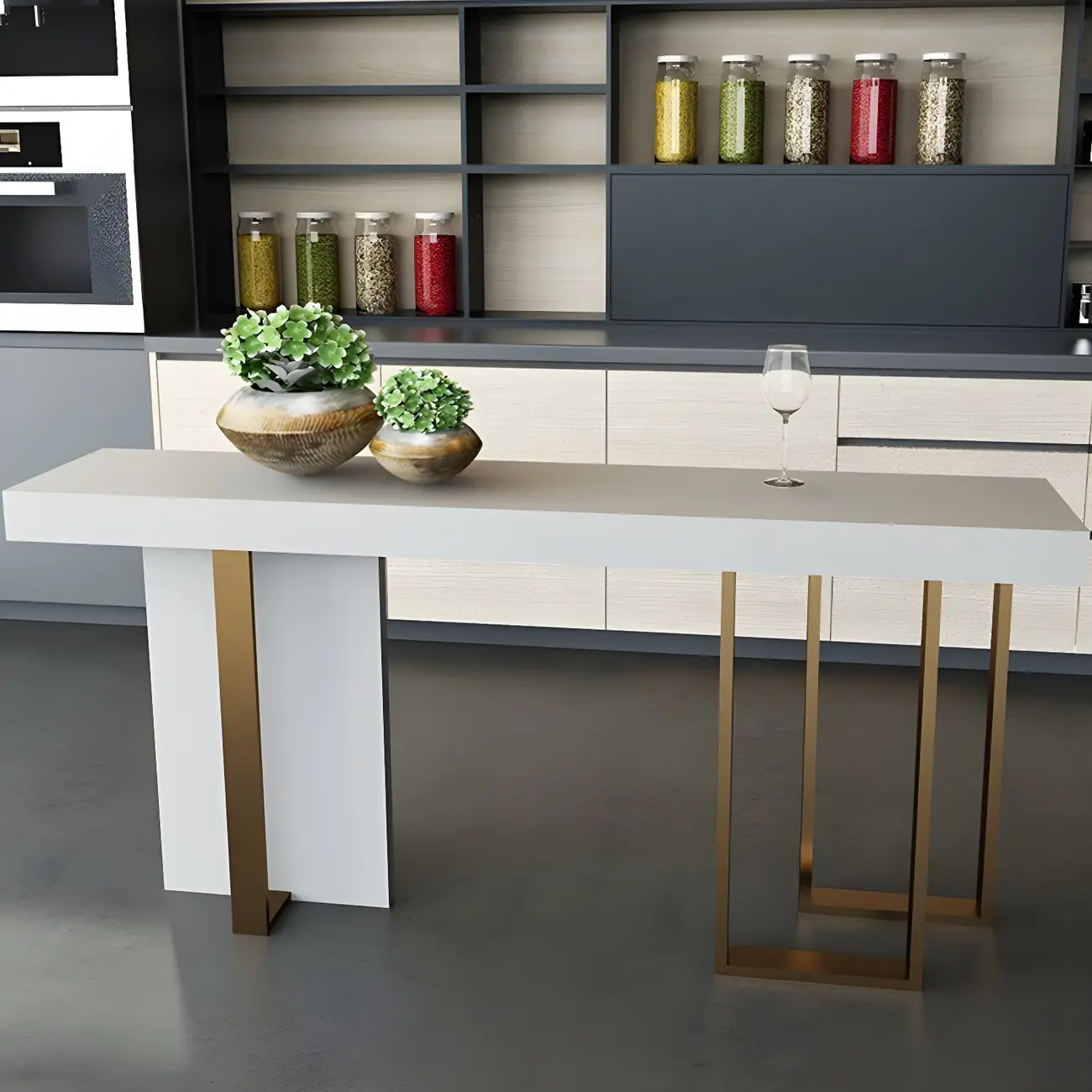 Glam White Faux Marble Gold Legs Bar Tables